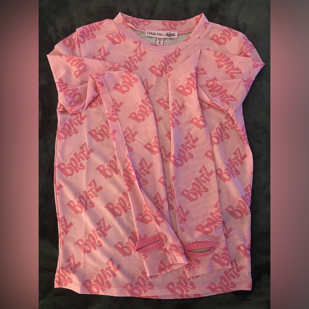 NEW Dollskill X Bratz pink stretchy mesh long sleeve top w thumbholes shirt-S